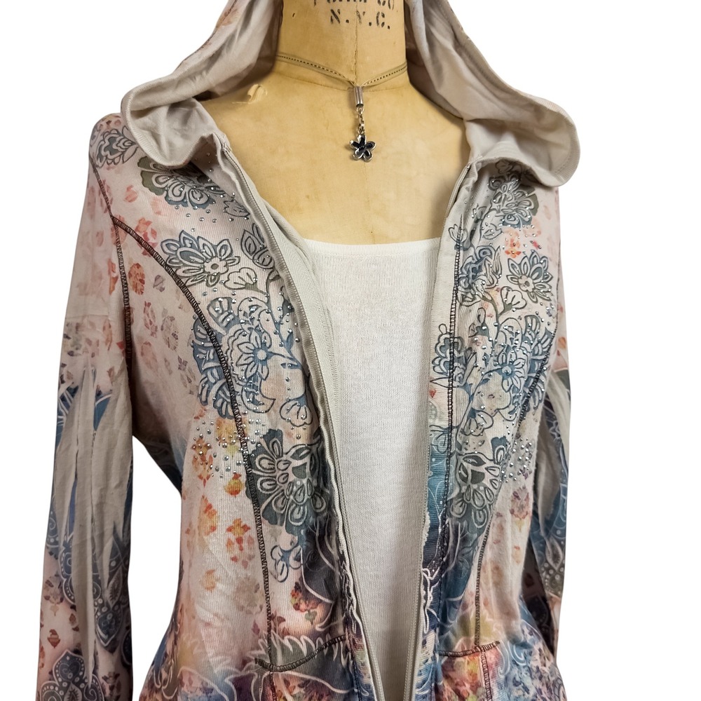 2000s McBling Rhinestone Zip Up Hoodie Fairy Grunge Paisley Ombre Size L Y2K - Picture 7 of 10